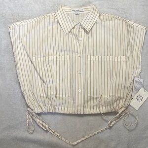 NWT And Now This Button Front Collared Cropped Sleeveless 100% Cotton Blouse